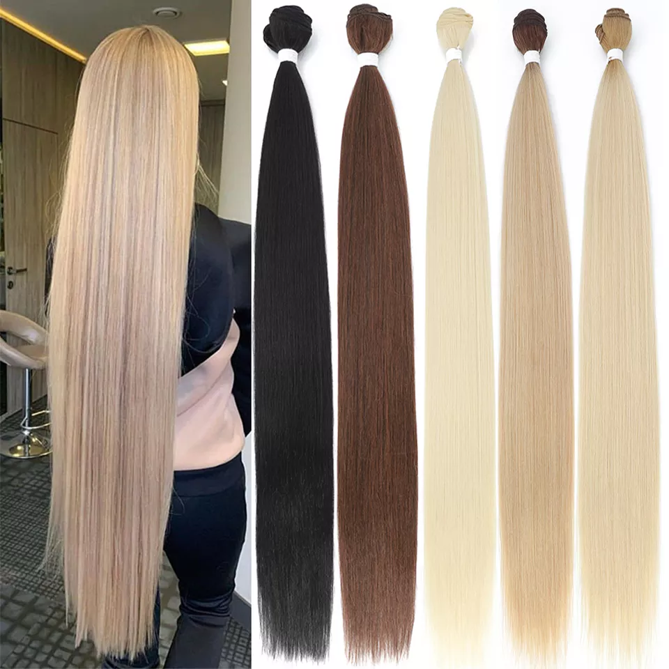 Bone Straight Hair Bundles Salon Natural Hair Extensions Fake Fibers Super Long Synthetic Yaki Straight Hair Weaving Full to End - Image 2