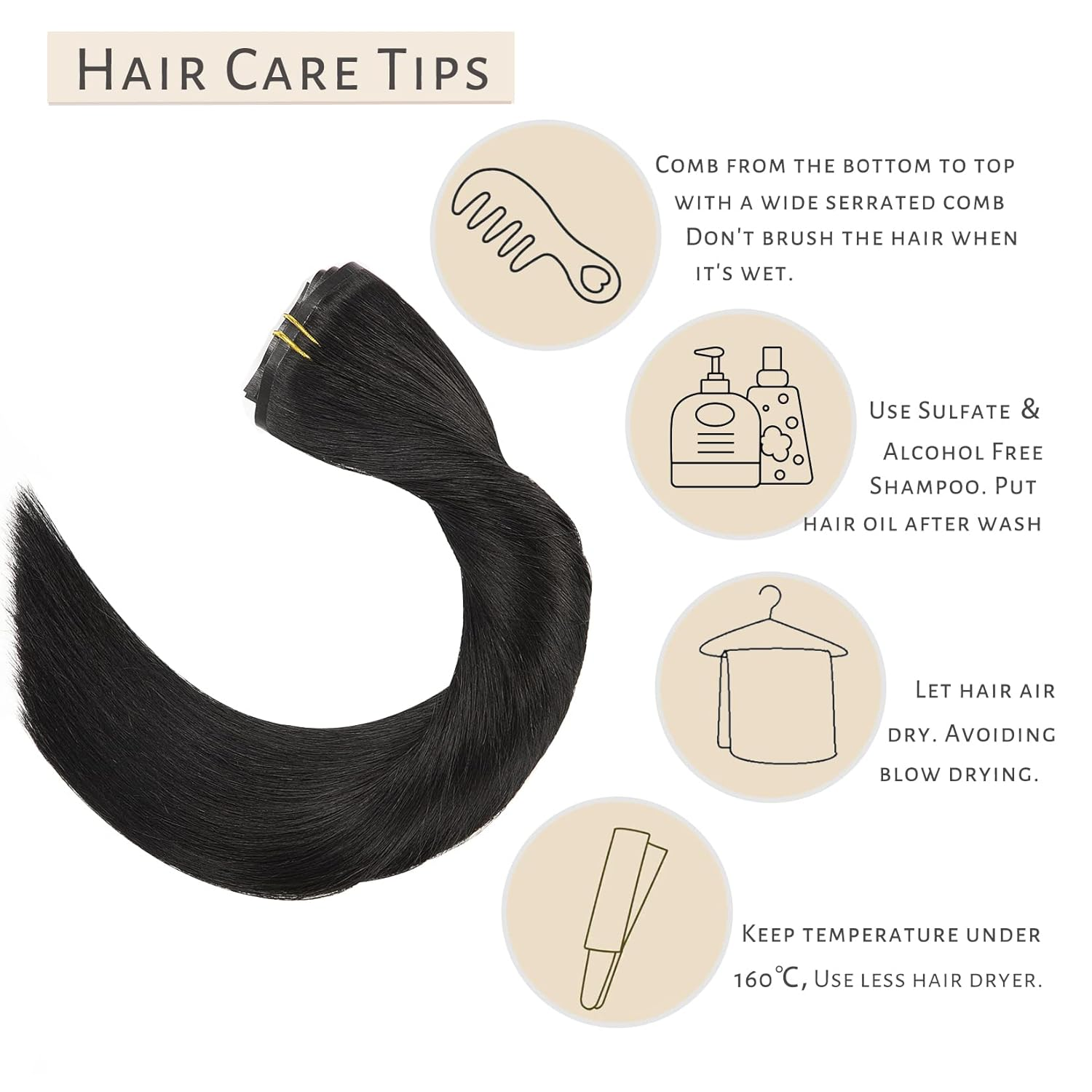 Clip in Hair Extensions Real Human Hair 14Inch Invisible Seamless Clip in Human Hair Extensions PU Skin Weft Color 1 Jet Black Human Hair Clip Ins for Women Silky Straight 7PCS 110G - Image 3