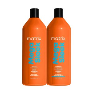 Matrix Mega Sleek Shampoo and Conditioner Set - Smoothing and Moisturizing, Anti-Frizz, Detangling, for All Dry, Damaged & Frizzy Hair Types, Nourishes with Shea Butter, Vegan, 33.8 Fl Oz